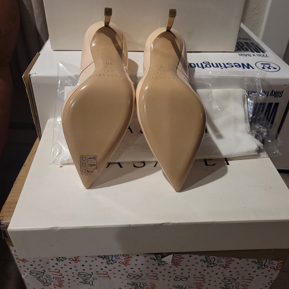 Casadei Nude Heels with Gold Accents - Picture 3 of 5